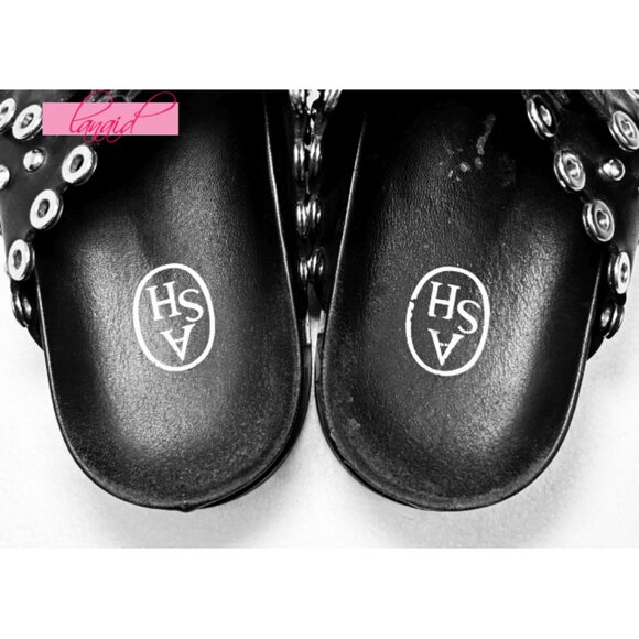 Ash Universe Slide Sandal Black Leather Studded Crystals Birks Flats Edgy Gothic - Picture 11 of 17